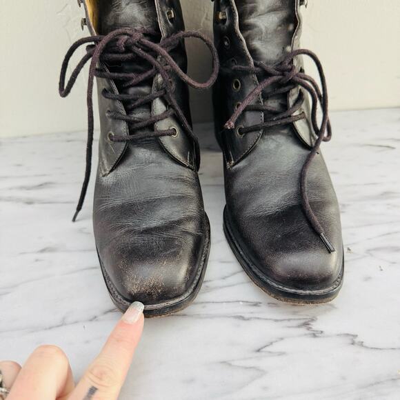 Shoe Strings Black Leather Lace Up Booties Girls Size 13 - Picture 4 of 12